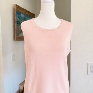 Vintage Pink Sleeveless Top with Beaded Neckline and bottom